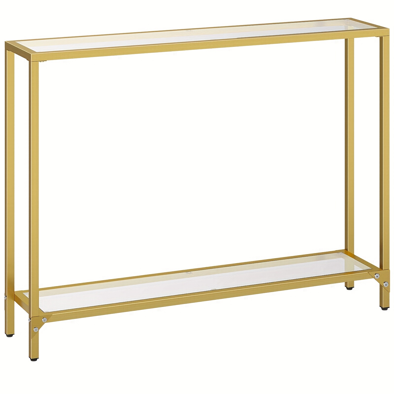 TEMU Modern Minimalist Side Table | Tempered Glass Tabletop And Golden Metal Frame, With Storage Shelf, 100cm Size, Versatile And Practical For