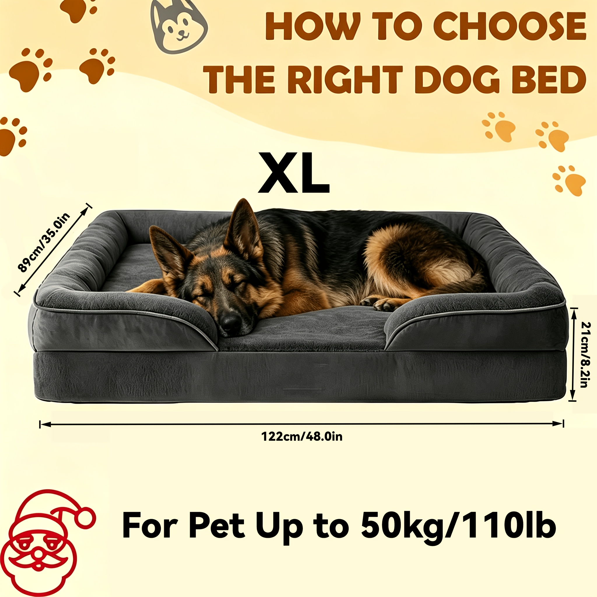 TEMU Canapé Lit Orthopédique pour Chien en Mousse à de pour Chiens Moyens à Grands | Lits pour Chiens avec Support Haute 65D | Canapé pour Chien avec