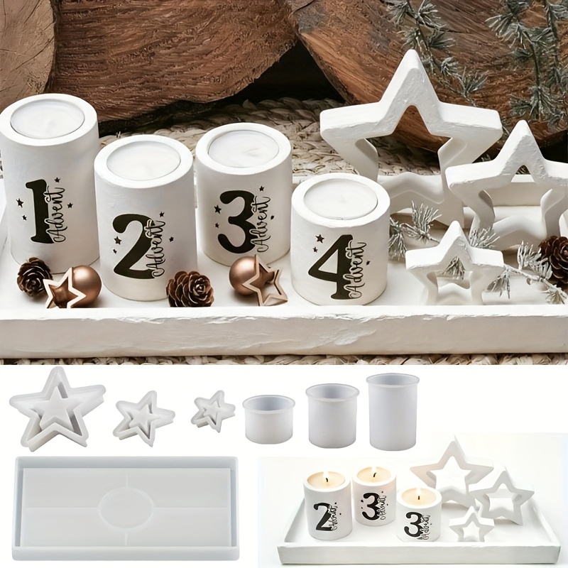 Image of Resin Silicone Molds, -piece Set, Christmas Advent Star Cylinder Candle Holder Square Decorative Plate Kit, Resin Gypsum Candle Craft Gift Silicone Molds, Molds For Making
