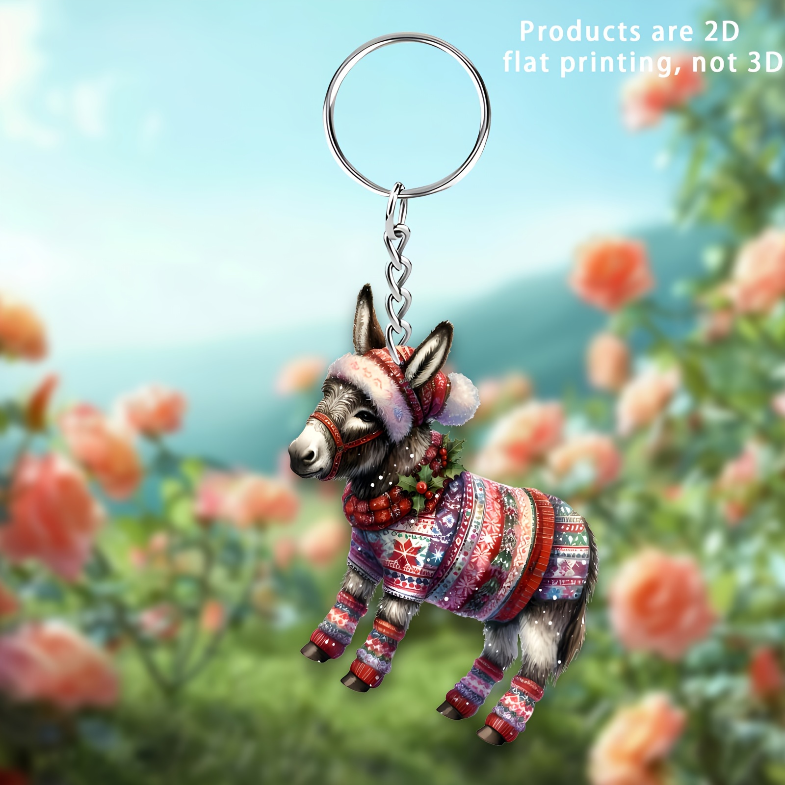 

1pc Festive Christmas Donkey Acrylic Keychain, Classic Style, Animal Theme, Holiday Ornament, Home & Kitchen Decor, No Power Needed, Hanging Pendant For Christmas Gifts