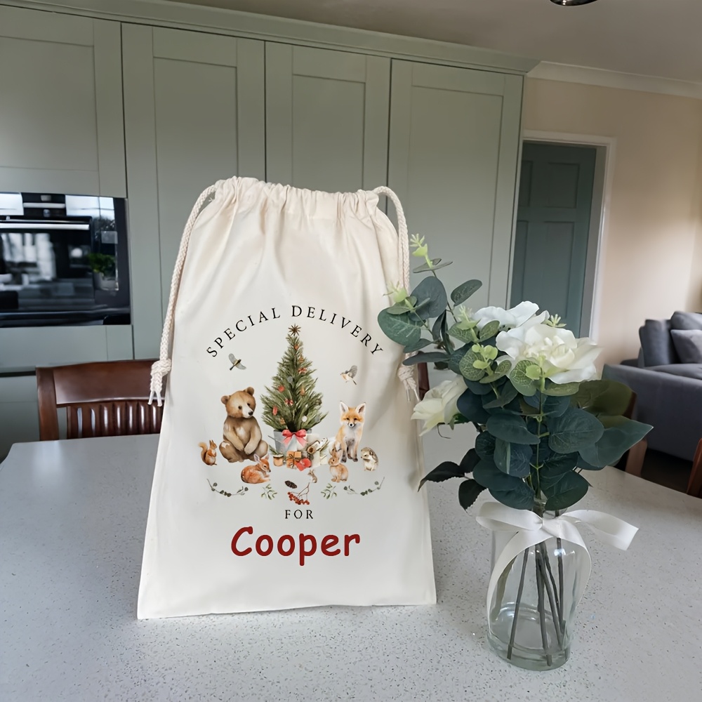 TEMU Gift For Her/him Personalized Custom Woodland Animals Bear Fox Christmas Stocking Santa Sack Family Kid Boy Christmas Eve Holiday Gift Bag Xmas