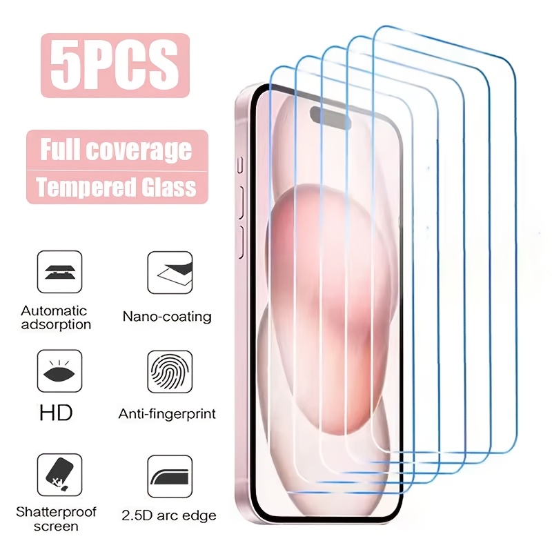 

Pack Of 5 Full-screen High- Tempered Glass Screen Protectors For Iphone 11, 12, 13, 14, 15, And 16 Pro Max/pro/plus With High Hardness And Resistance.