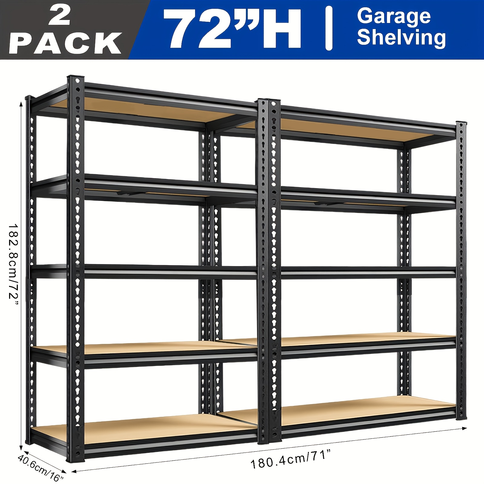 Heavy Duty 5-Tier Metal Shelving Unit 72" H, 2000 lbs Capacity, Adjustable Garage Storage Rack, Black