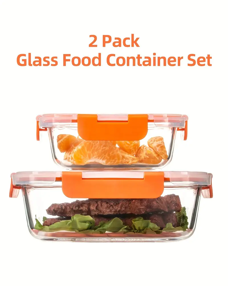 2pcs glass meal prep containers with airtight lids microwave oven and freezer safe transparent rectangular food storage boxes for prep and organized kitchen use Product details 0
