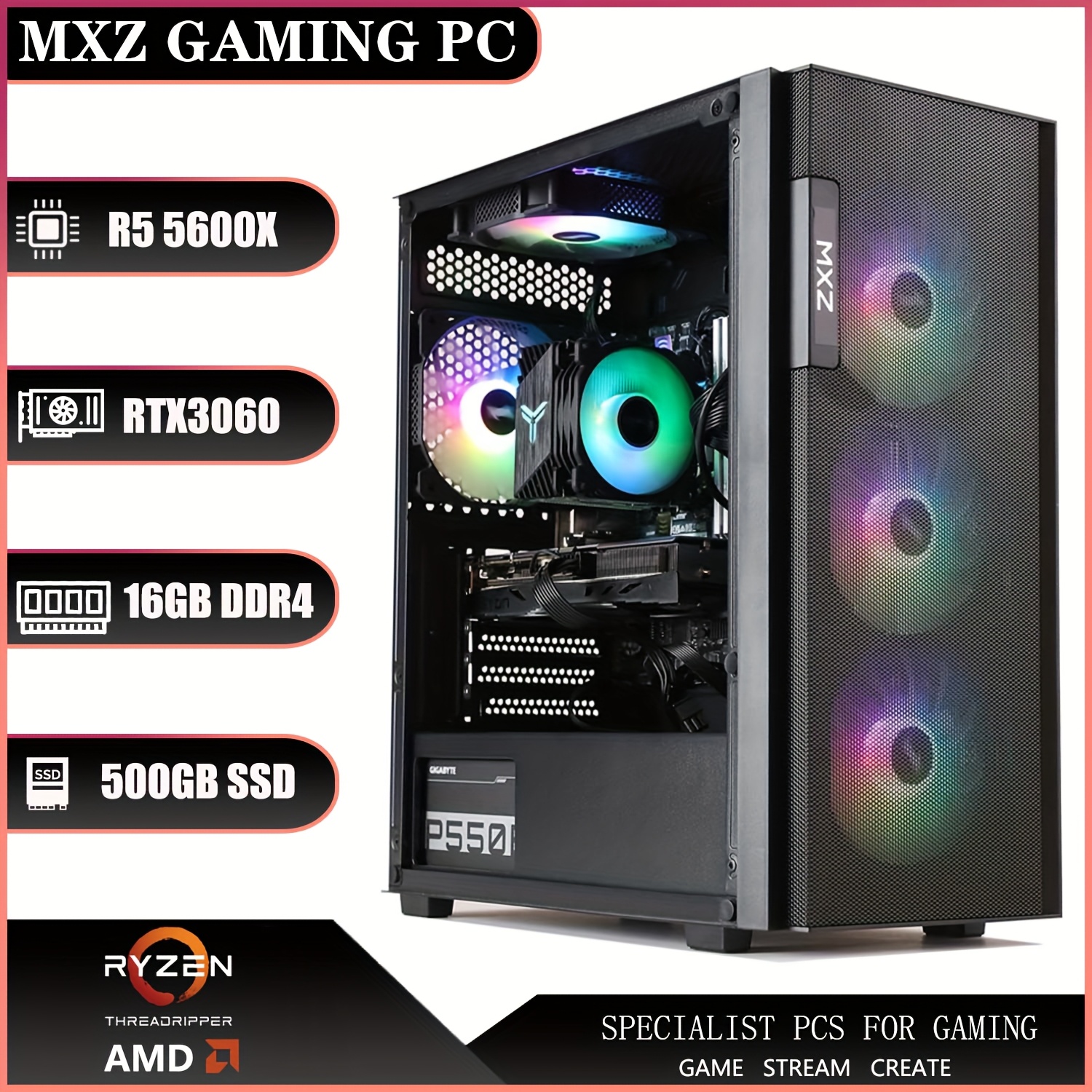 mxz gaming pc 5600x geforce 3060 16gb ddr4 Temu