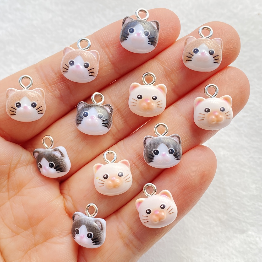 

18pcs Resin Cat Charms, Mini Head Pendants, Assorted Colors, For Diy Earrings, Bracelets, Keychains - Craft Jewelry Making Supplies, Holiday Themed Accessories