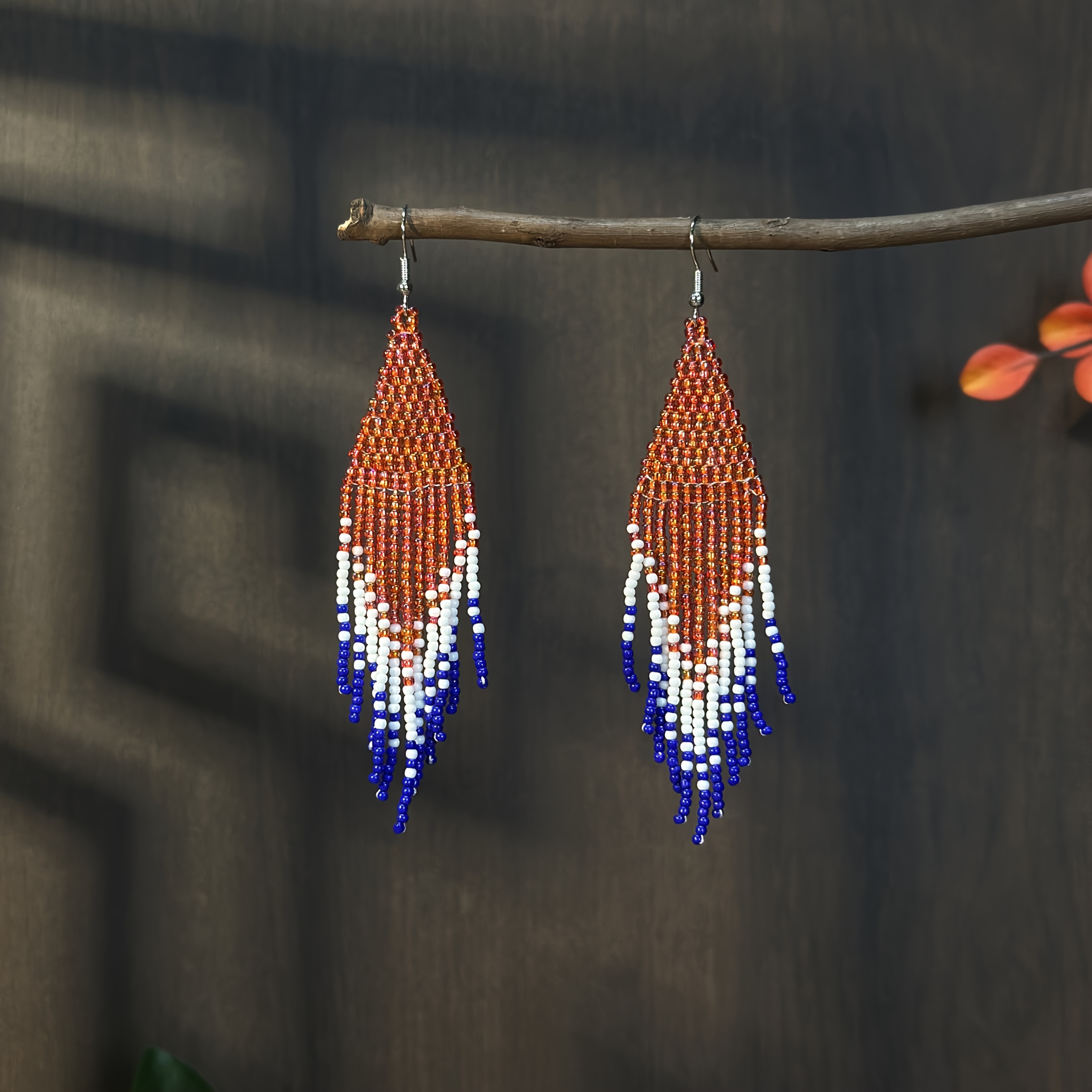 Women's Geometric Design Color-Gradient Long-Tassel Earrings