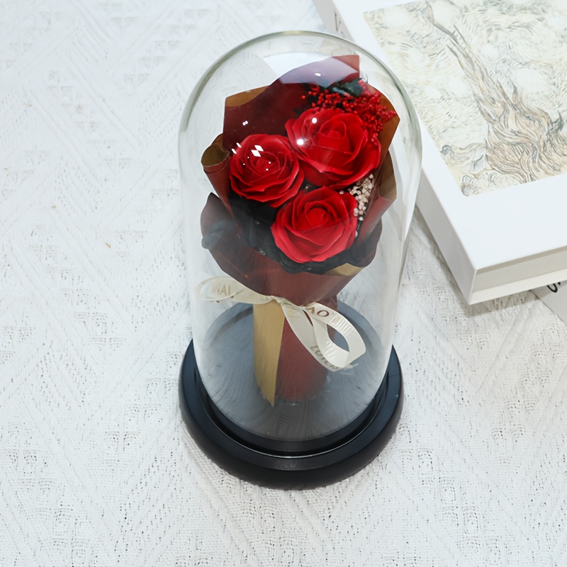 [Popular Choice] Artificial Rose Bouquet in Glass Dome