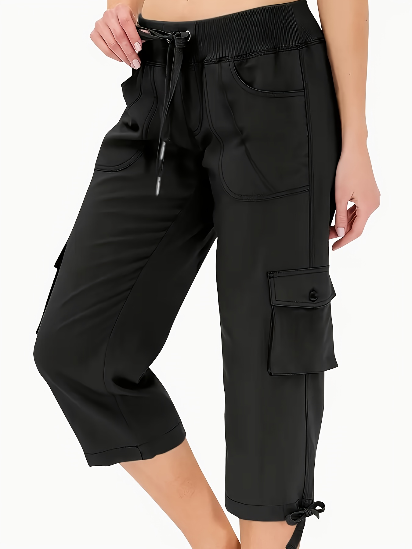 Shorts Black Three Quarter Length Trousers Women'S Casual Cargo - Main Image