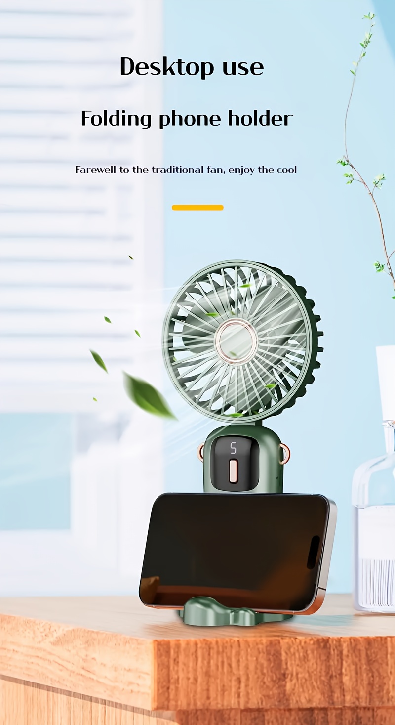 jkuoo portable mini fan with led display usb rechargeable quiet powerful foldable handheld desktop fan in sleek light gray ideal for students office dorm travel camping perfect birthday valentines gift portable fan details 3