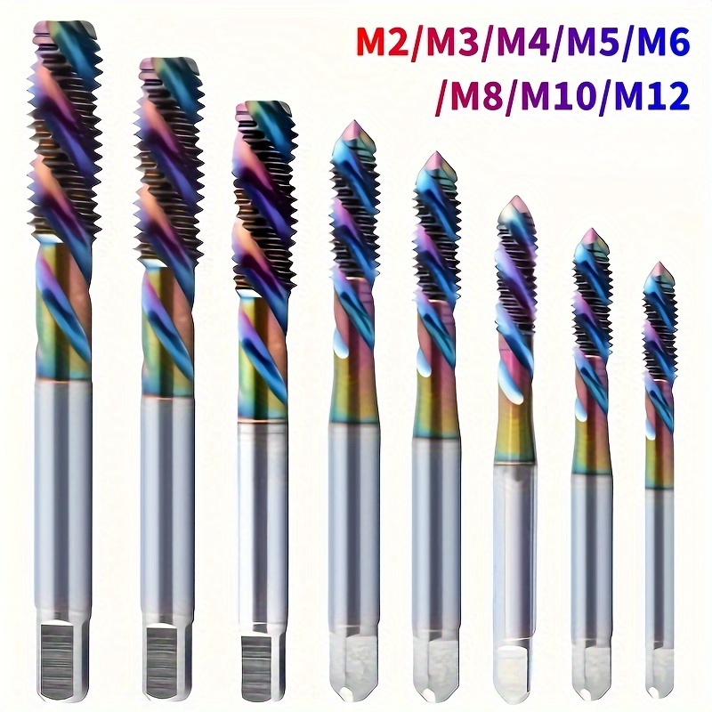 8pcs M2-m12 Hss Coated Combination Drill And Tap Set, Spiral Flute Thread Taps, Multi-functional Threading Tools