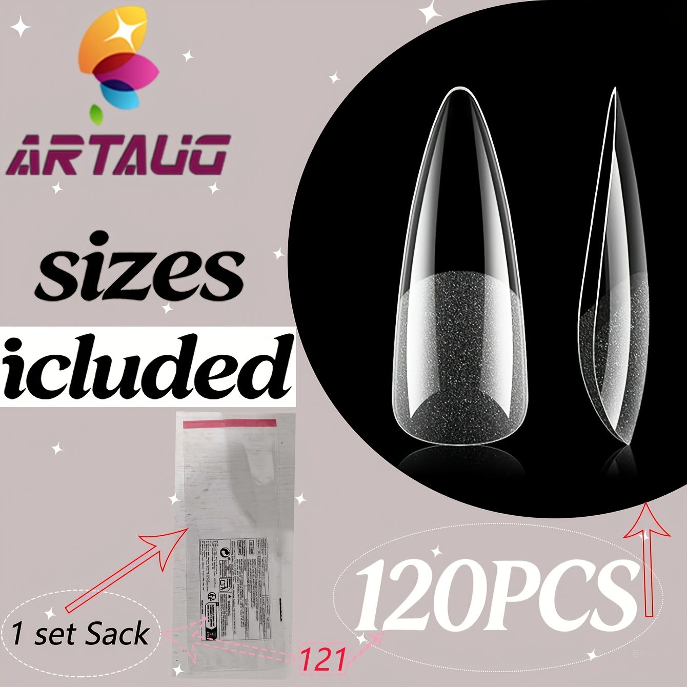TEMU 121pcs (120pcs Transparent For Nails And 1pc Packaging Bag) Advanced Thin High Heel For Nail Stickers, Almond False For Nails Semi-matt Acrylic