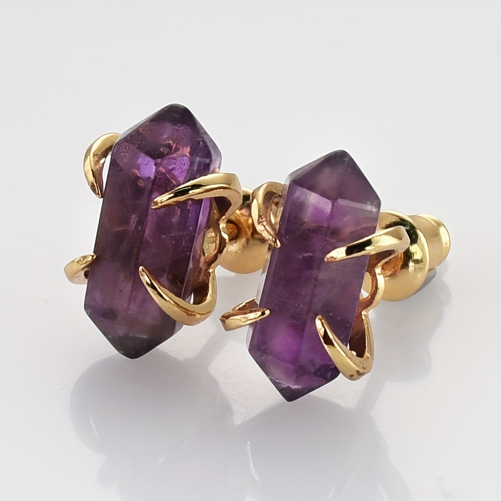 Natural Stone Hexagonal Prong-Set Stud Earrings