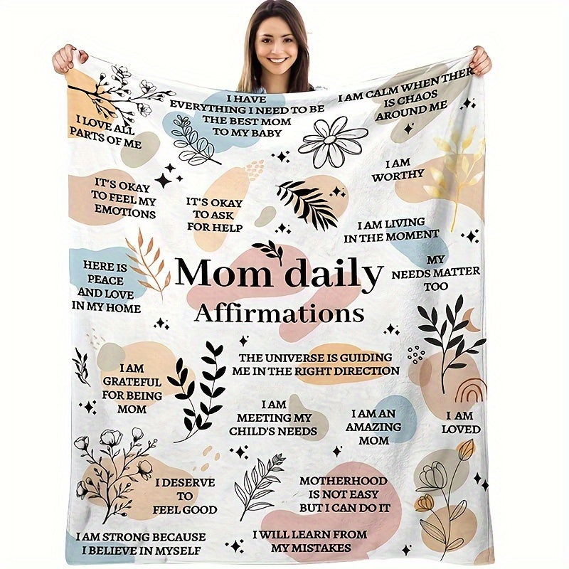 

Contemporary Flannel Knitted Throw Blanket Daily Affirmations - Machine Washable, Polyester, Multipurpose Throw With For Day, Birthday, Thanksgiving, Christmas - Perfect Gift For Mom