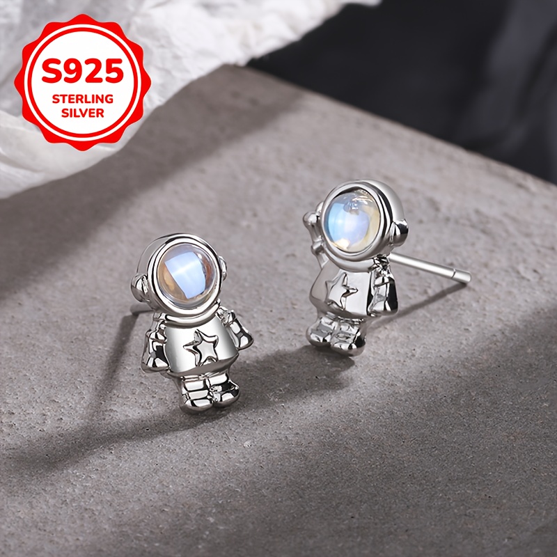 925 Silver Moonstone Astronaut Earrings
