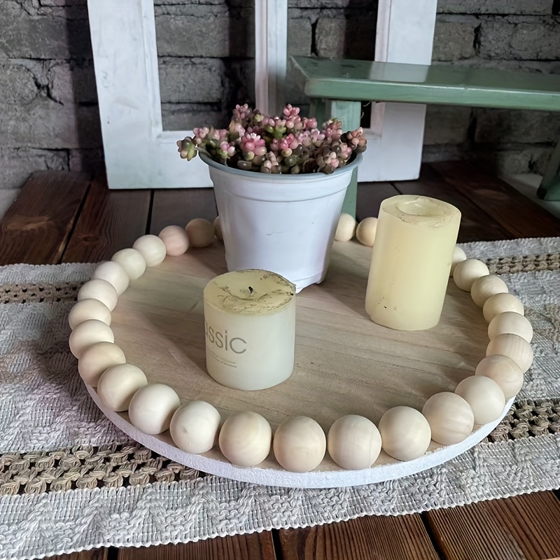 Coffee Table Beads Natural Wood Bead Loop Tassel Table Decoration