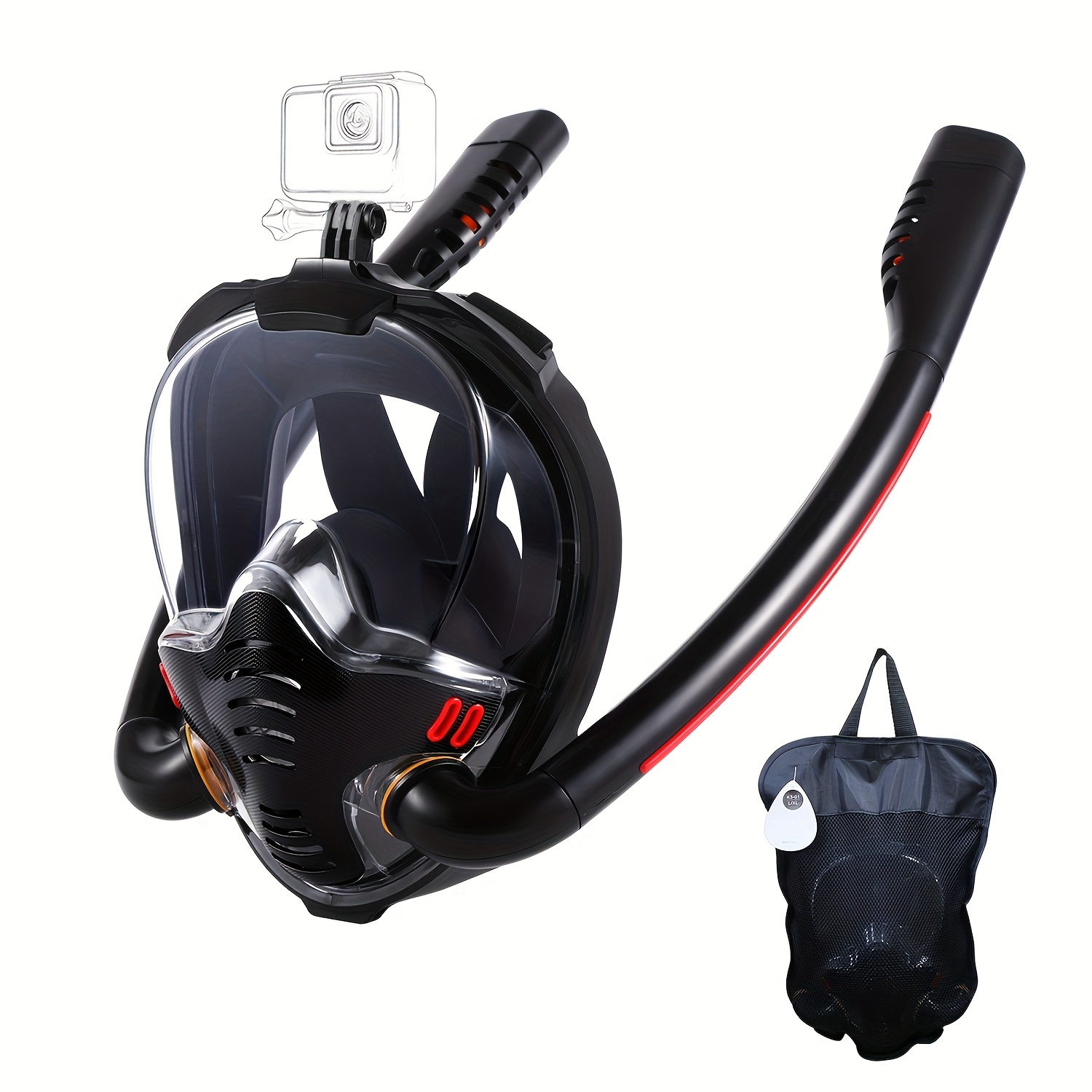 

Full Face Snorkel Mask With New Breathing System, Leak Proof 180 Degree Panoramic Hd View Snorkeling Mask With Camera Mount