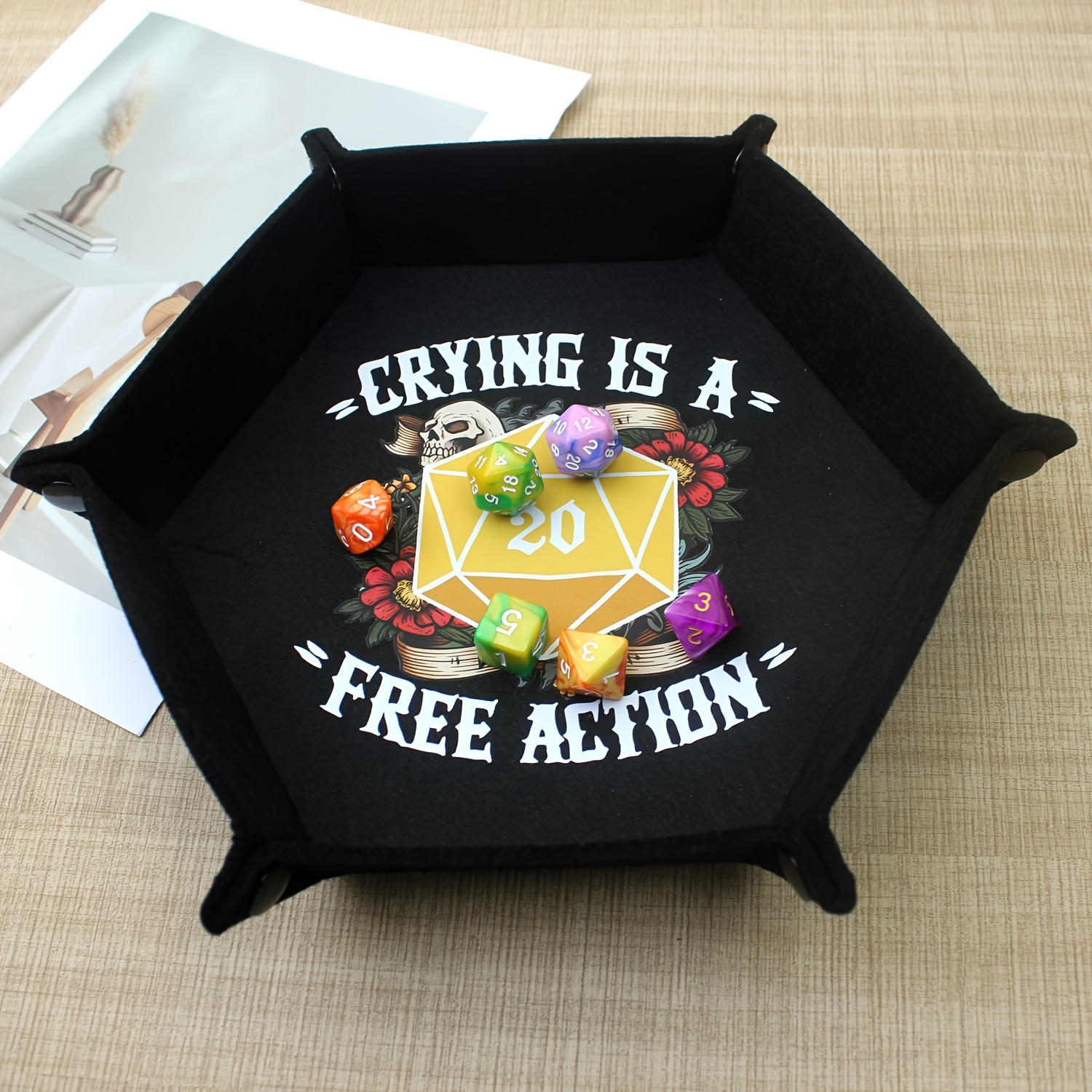 

Hexagon Felt Dice Tray With" Is A " Design - Foldable Storage Organizer, Desktop Accessory For Rpgs