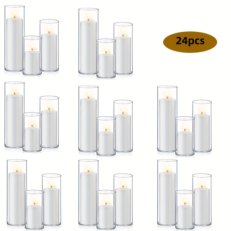 E-shop 24er Set Glas Winddichte Kerzenständer, Moderne Transparente Hohe/Mittel/Kurze Vasen, mit Stabiler Basis, Multi-Größen Transparente Glasvasen,