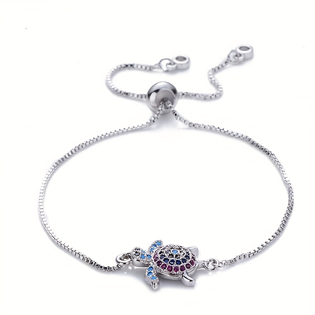 TEMU 1pc Fashionable New Copper Micro- Turtle Bracelet Hip Hop -one Colorful Zirconia Small Turtle Box Chain 2025