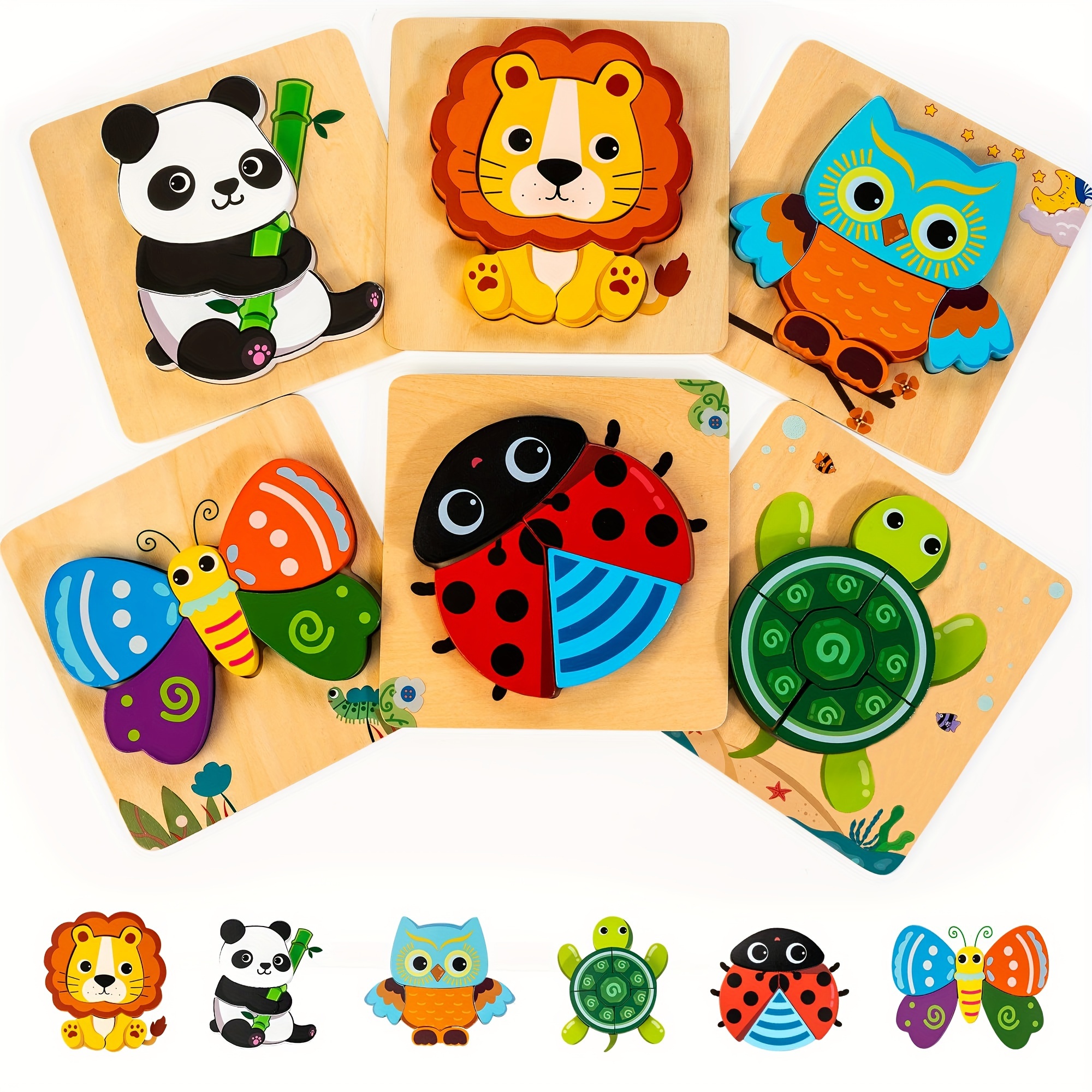 

Wooden Montessori Toddler Puzzles Gift For 1-3 Years Old Boys & Girls, 6 Animal Shape Jigsaw Learning Toy, Educational Stocking Stuffers Kids Toys Gift