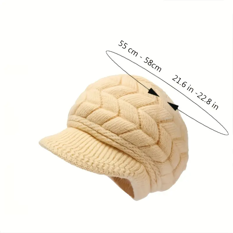 1 warme Wintermütze aus Acrylstrick für Damen mit Krempe, elastisch, atmungsaktiv, leicht, tailliert, Baskenmütze zum Überziehen, nur Handwäsche, einzigartiges Rippenmuster, dick gefüttert, winddicht, Designdetails 7