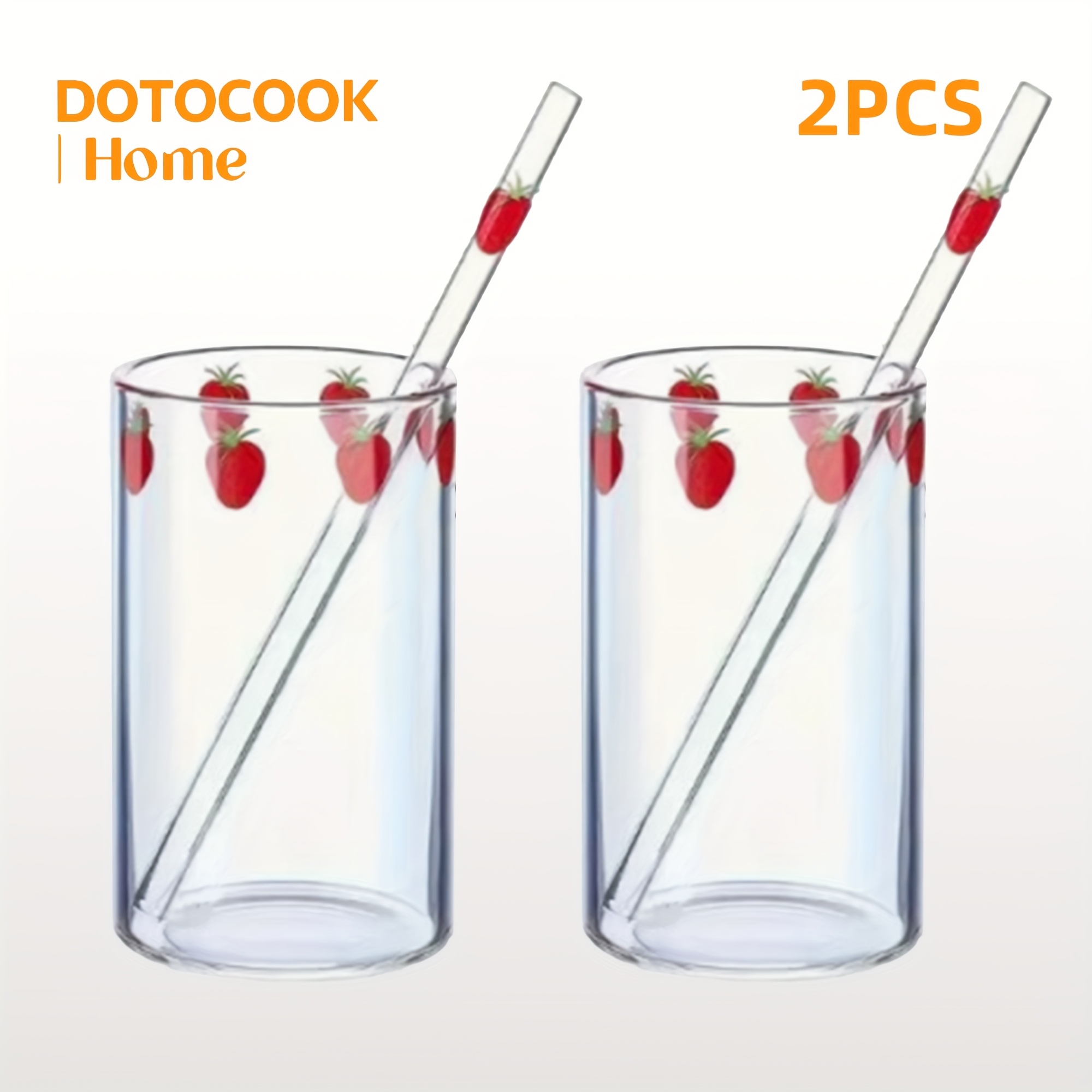 E-shop 1/2 Stück 300 ml/10 oz Glasbecher mit Borosilikatglas, Cute Erdbeer-Design und Strohhalm, bezauberndes Wasser, Milch- und Kaffee-Becher,