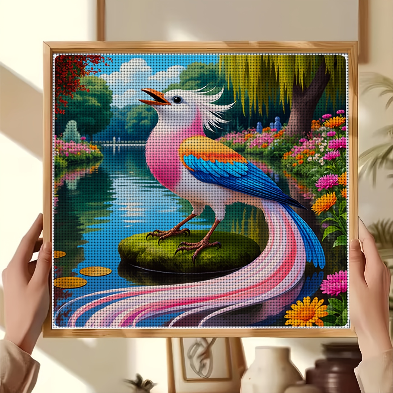 Cross Stitch Printed Kit, Frameless Feathered Divine Bird Design