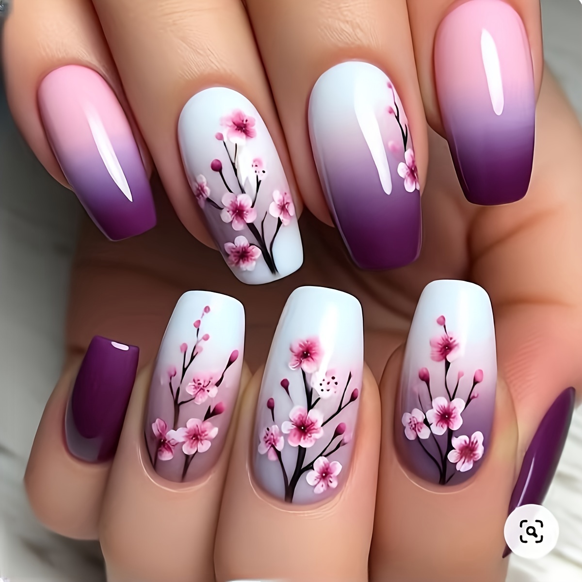 

24pcs Press-on Nail Set, Mixed Color , Medium Length, Simple Sweet Elegant , Easy Application & Removal, Includes 1 Gel Jelly, Nail File, Floral Pattern, , Festivals, Parties, Friends ,