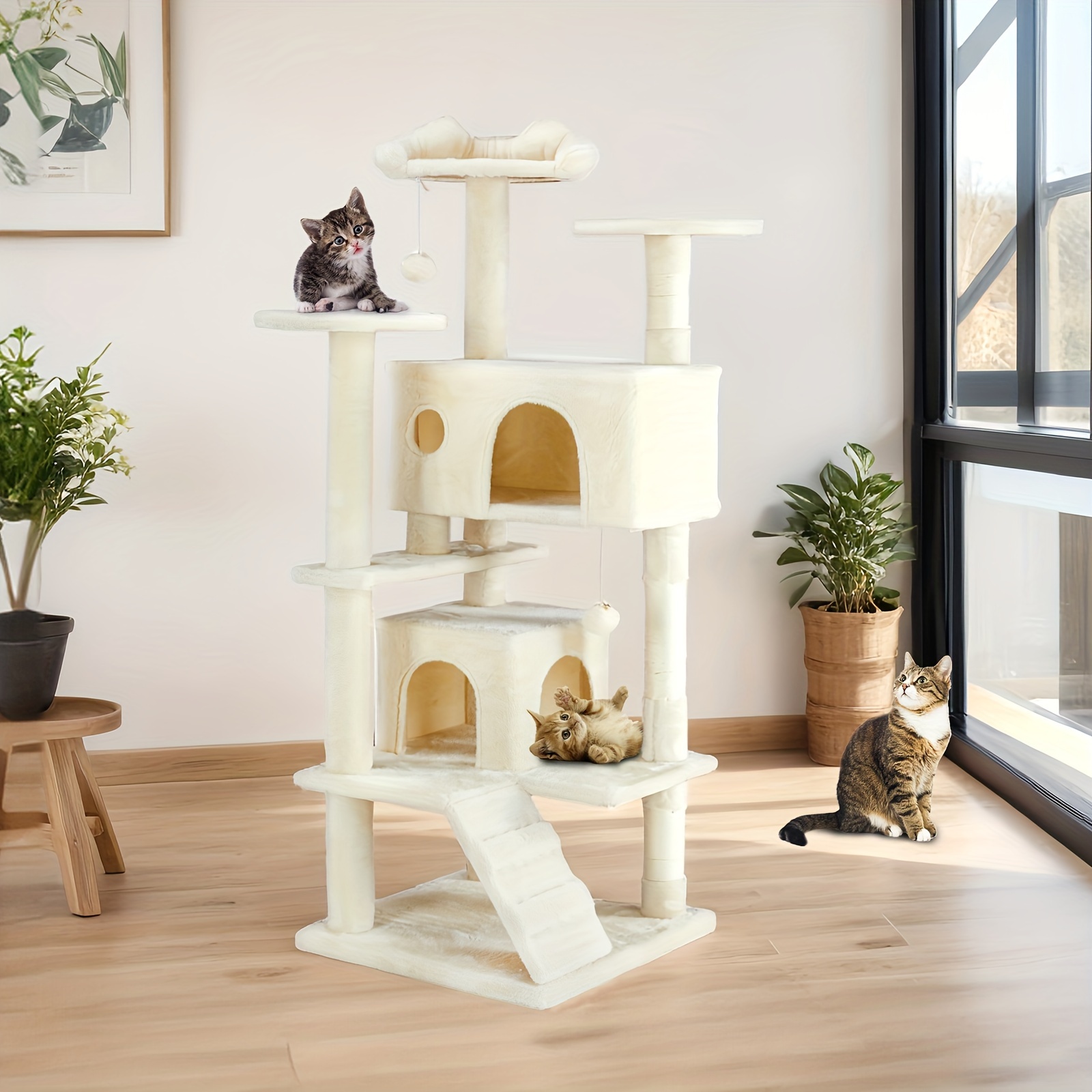 

Dumos 54in Cat Tree, Indoor Multi-level Cat Tree Tower, House With Cat Condo, Sisal Scratching Post, Climbing Plate & Ladder, Plush Ball, Kitty, Kitten Toy
