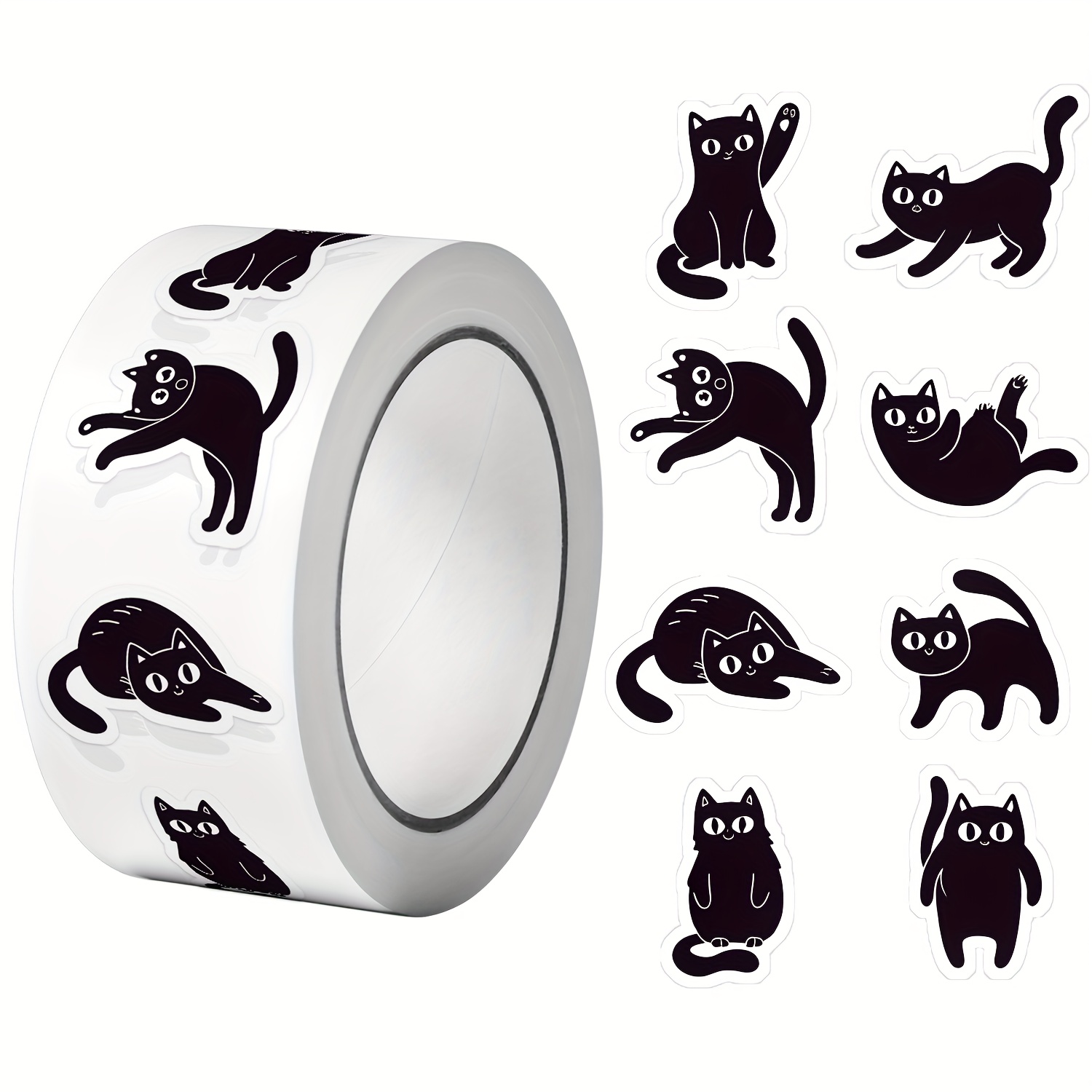 TEMU 500pcs/roll Black Cats Stickers 2.5cm/1.0'' 16 Designs Decals Diy Gifts Suitable For Various Gift Packaging Home Decoration Sealing Labels And