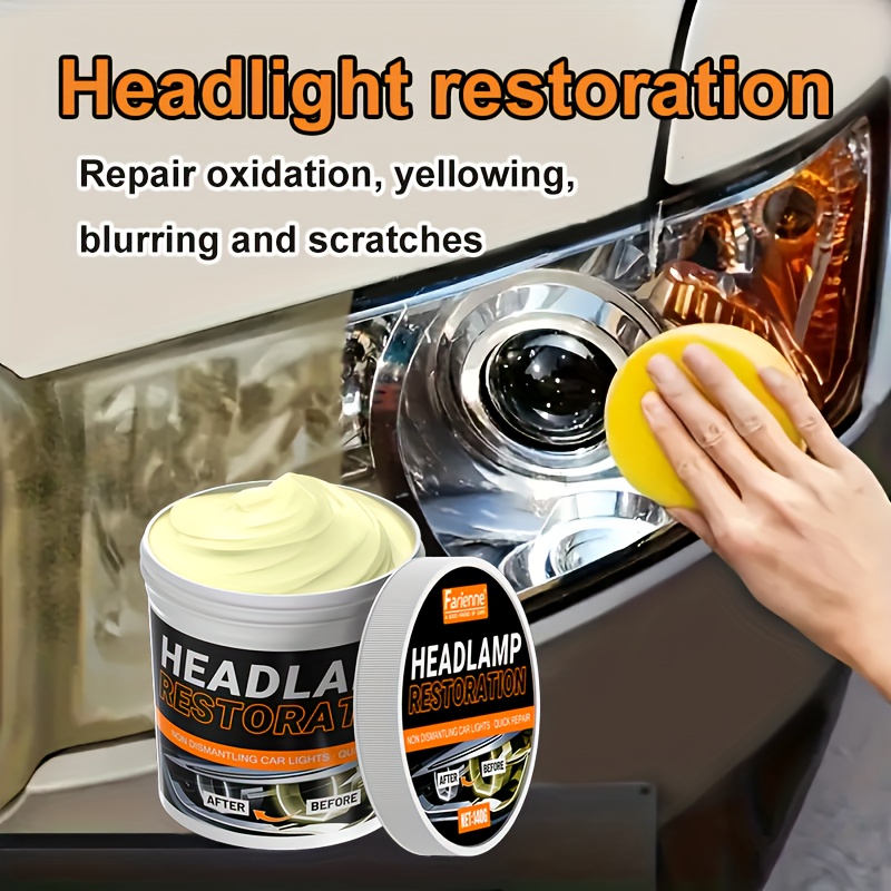 Universal Headlight Restoration Paste 140g Kit for Automotive Headlamp Polishing, Waxing, and Scratch Removal