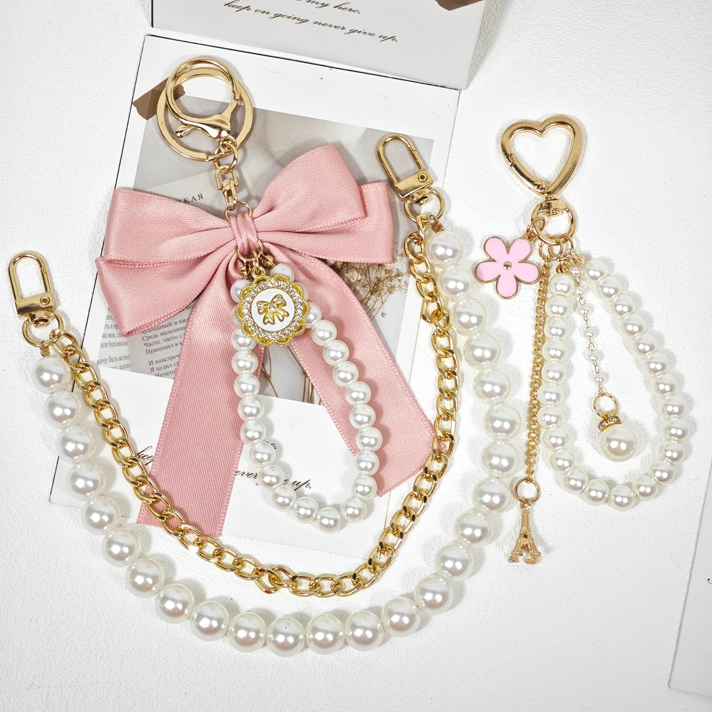 TEMU 3pcs Chic Metal Bag Charms & Keychains Set - Elegant Handbag Decorations With Accents, Golden- Hardware For Women's Purses, Wallets, Crossbody &