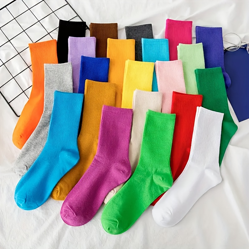 

10/20 Pairs Of Breathable And Comfortable Macaron Color Casual Mid-calf Socks