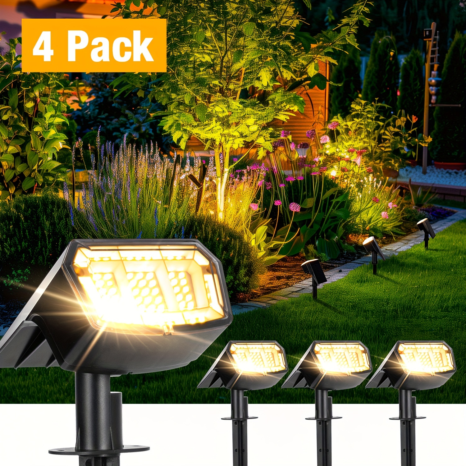 TEMU 4 Pack Outdoor Solar Lawn Lights Tree Lights Landscape Lights 63leds Courtyard Solar Spotlight, Landscape , Garden Decor, Modern Landscape