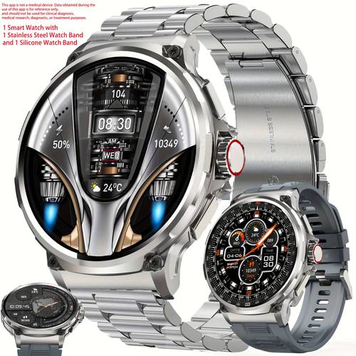 mens smartwatch make calls 1 85 screen smartwatch fitness mens smartwatch call wireless calling exercise steps call information reminder multifunctional smartwatch mode smartwatch with 2 straps silveryy