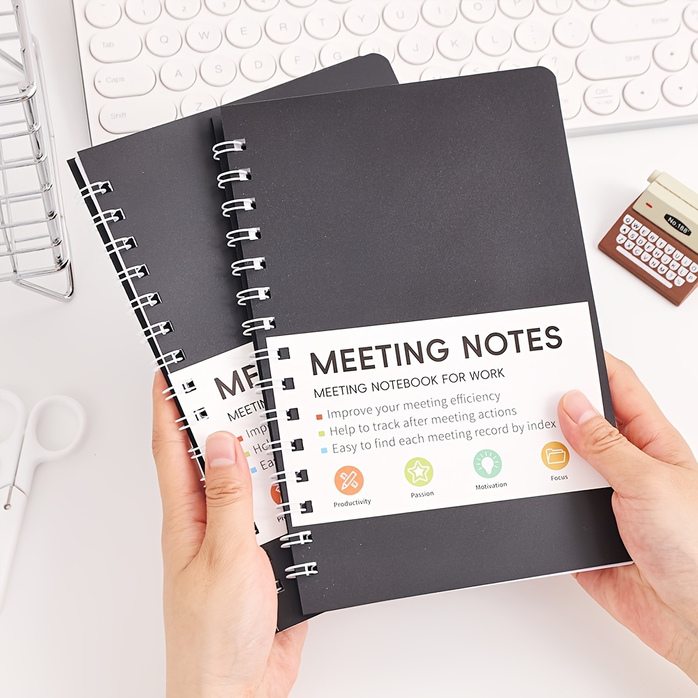 

Matte Black 64-page Meeting Notebook - Color Lined, Ring Bound Journal For Notes, Writing, Daily Planning & Office Organization, Medium Size (5.62 X 8.34 Inches)