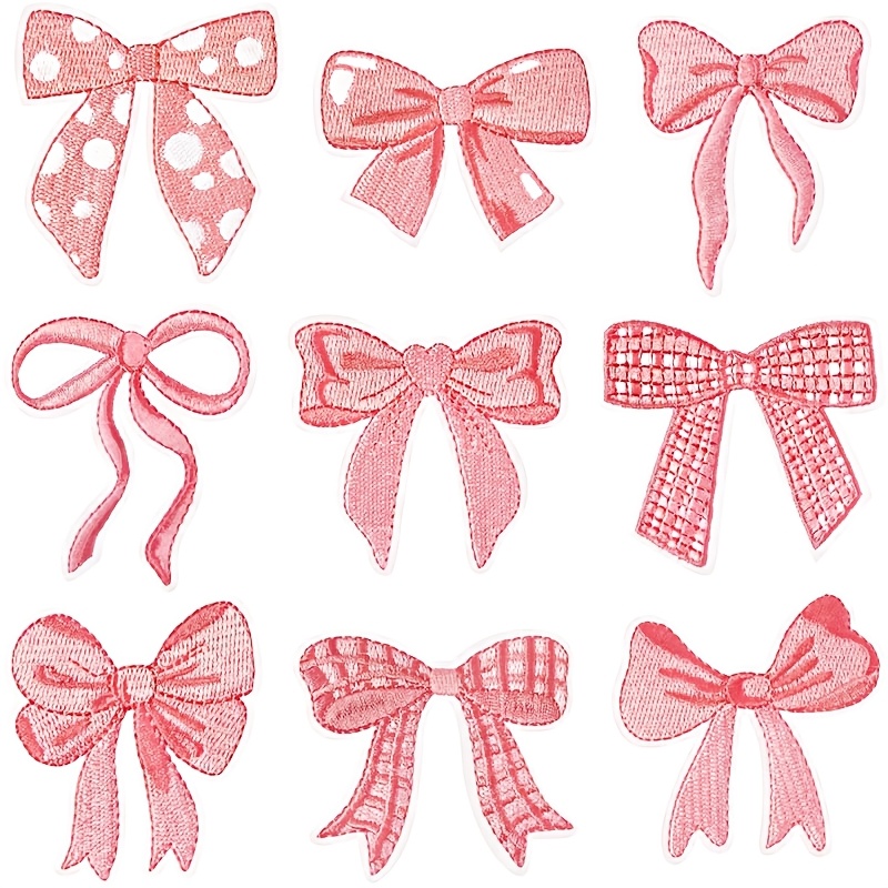 

9pcs Pink Bowknot Iron-on/sew-on Patches, Assorted Embroidered Ribbon Appliques, Accessories For Girls & Women, Backpacks, Hats, Bags, Skirts, Shirts, Pants, Jeans Repair Decoration