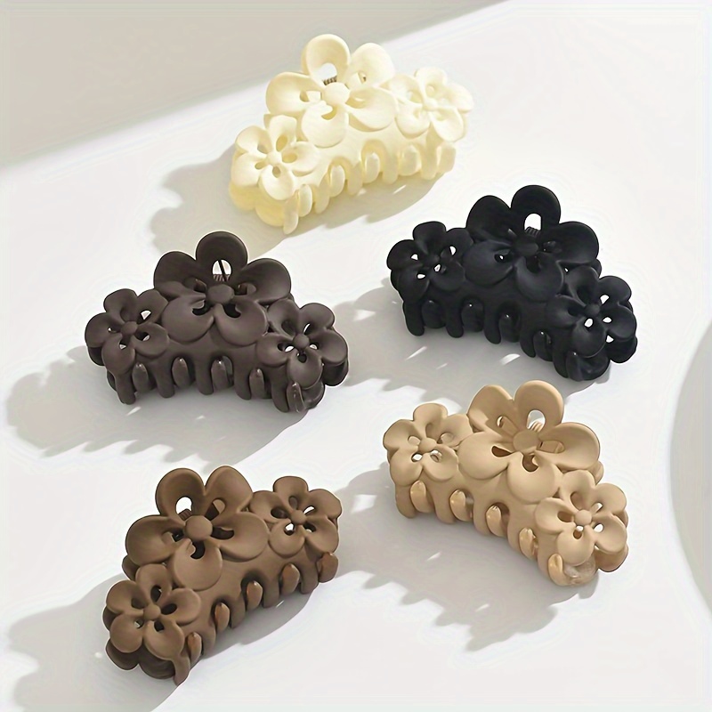 

5pcs Elegant Frosted Floral Hair Claw Set - Versatile Shark For Women & Girls, Fashionable Accessory