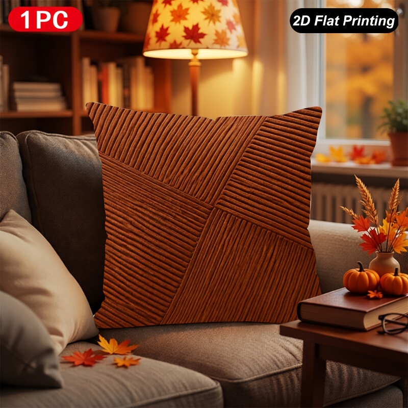 TEMU 1pc Terracotta Fall Throw Pillow Cover - Retro Short Plush Cushion Case Suitable For Sofa Couch, 18x18 Inch Zipper Closure, One-sided Terracotta