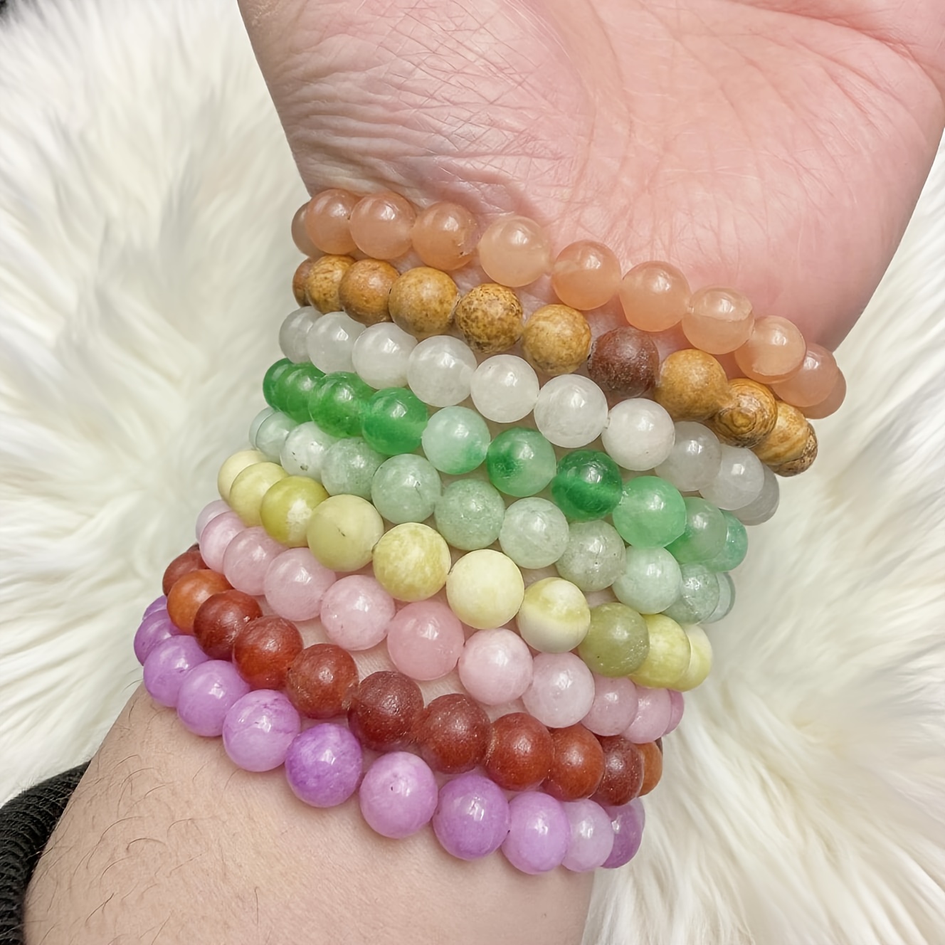 20pcs Assorted Natural Stone Bead Elastic Bracelet Set, Gift Set