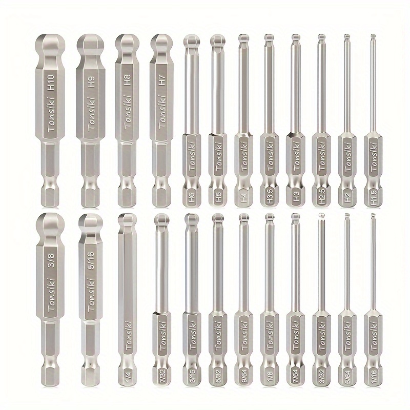 

24pcs 65mm Ball End Screwdriver Bit Magnetic Metric Sae Hex Bit Set 1/4 Inch Hex Allen Screwdriver Drill Bit