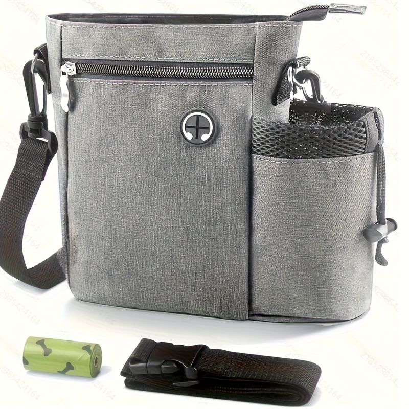 Image of 1pc Gray Dog Training Bag With Multiple Compartments & Adjustable Shoulder Straps - Durable Fabric For Small Dogs, Stylish & Functional Design For Outdoor , Dog Training Bag, Textured Fabric Handle