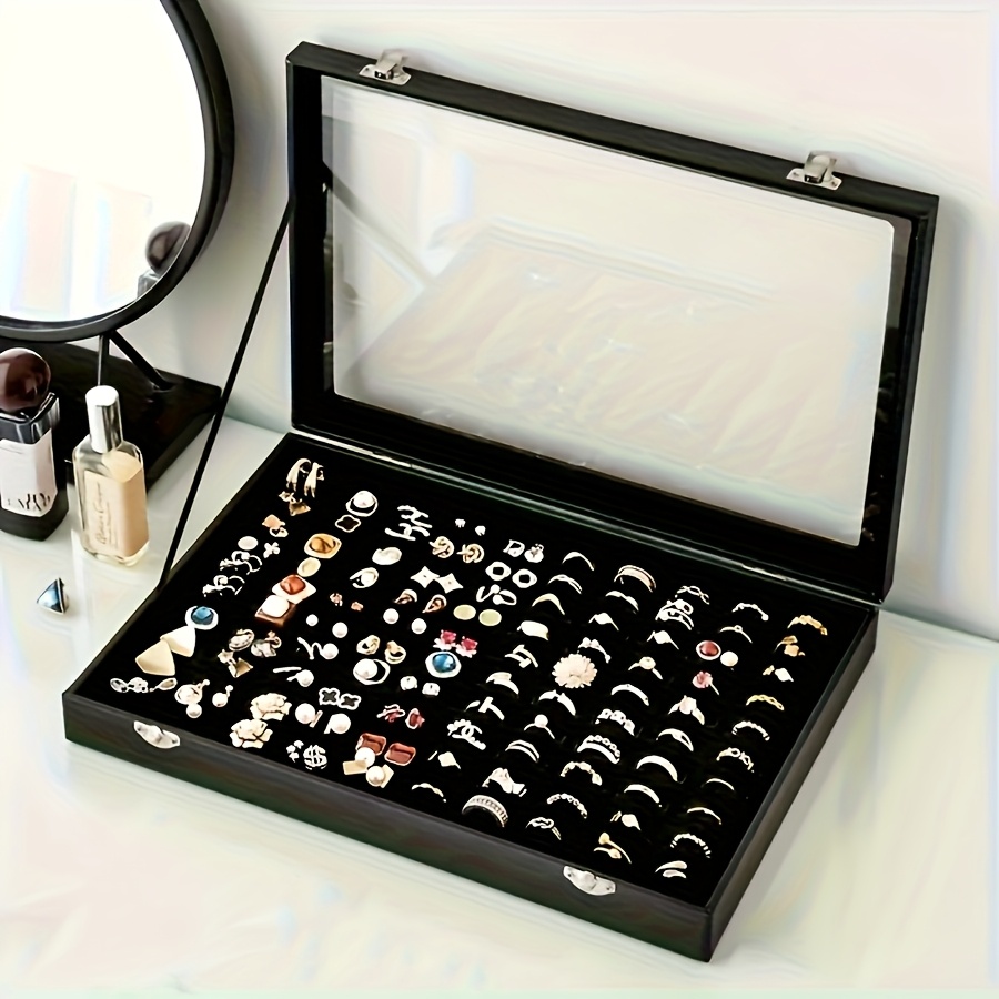 large capacity jewelry organizer box with transparent lid elegant necklace earring storage case soft fabric lined interior secure snap closure durable plastic desktop display for home or retail use jewelry box jewelry boxes Product details 5