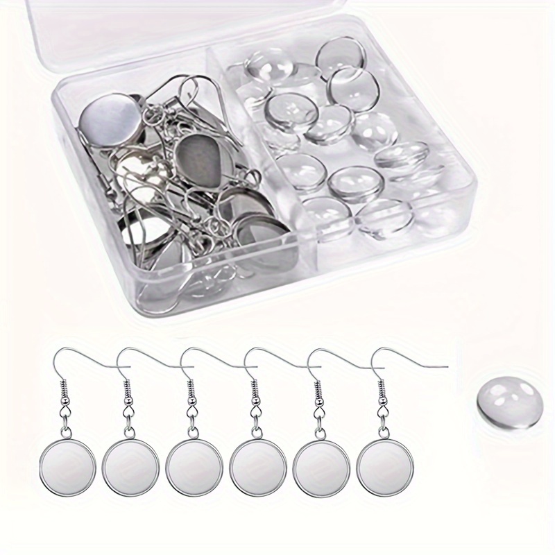 

40pcs Diy Earring Making Kit, 12mm Hook Tray With Cabochon Settings, Assorted Color Patches, Jewelry Crafting Set For Homemade Earrings And Stylish Accessories