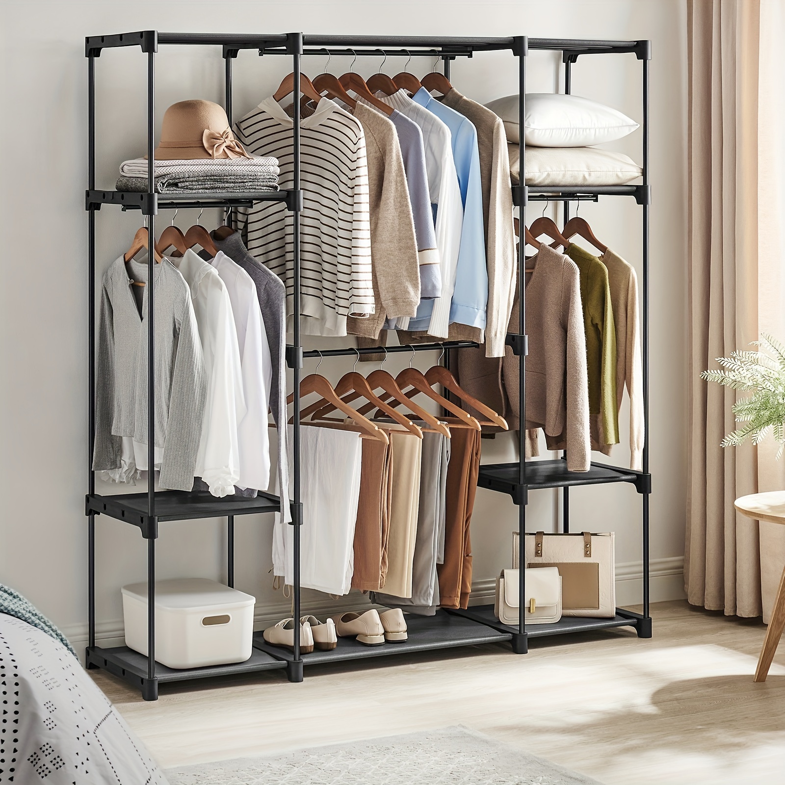 

Portable Closet, Freestanding Closet Organizer, Clothes Rack With Shelves, Hanging Rods, Storage Organizer, For Cloakroom, Bedroom, 59.5 X 16.9 X 65.4 Inches, Black