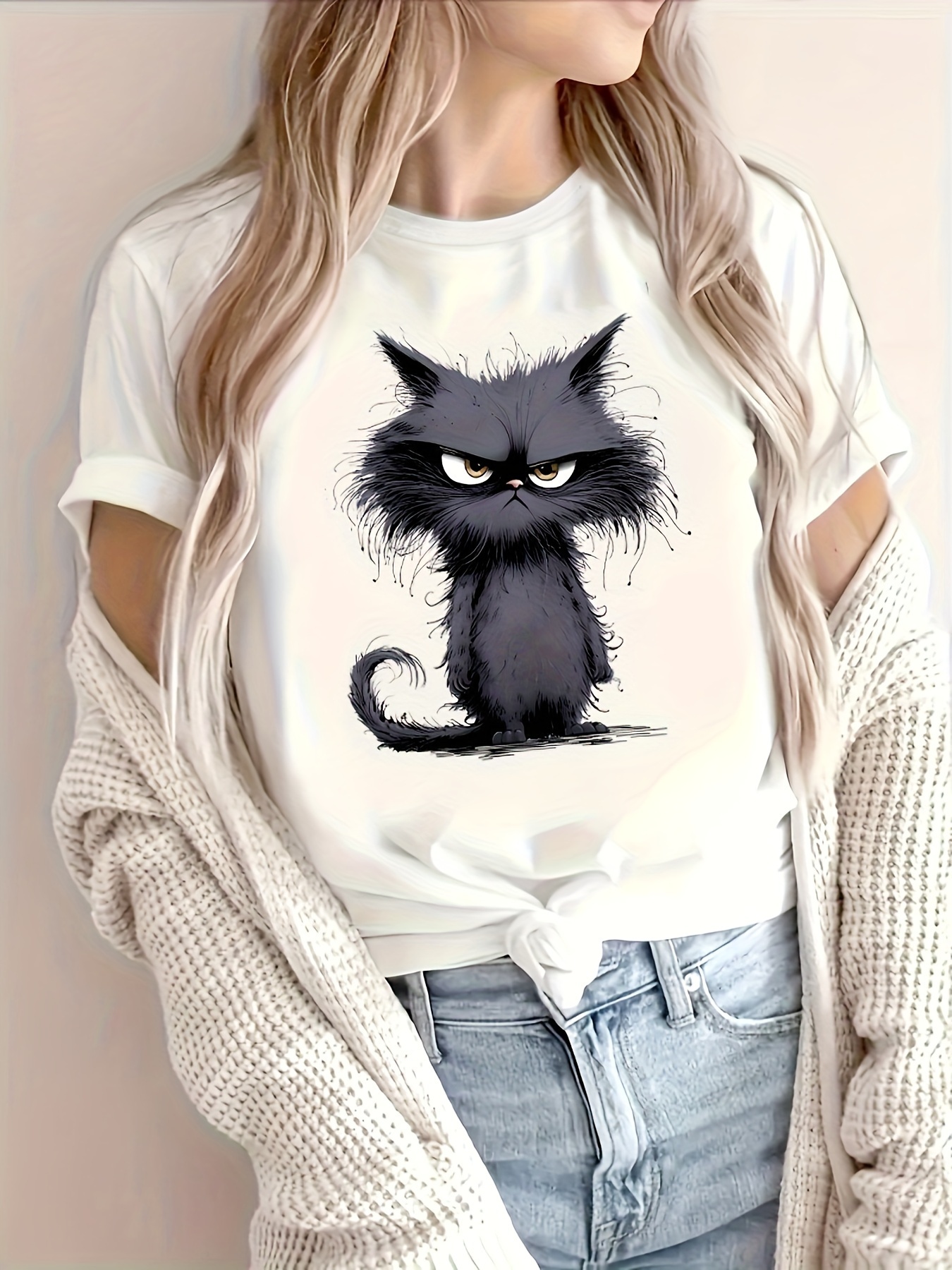 Cat Neck T Shirt Short Sleeve Casual Top Spring Temu