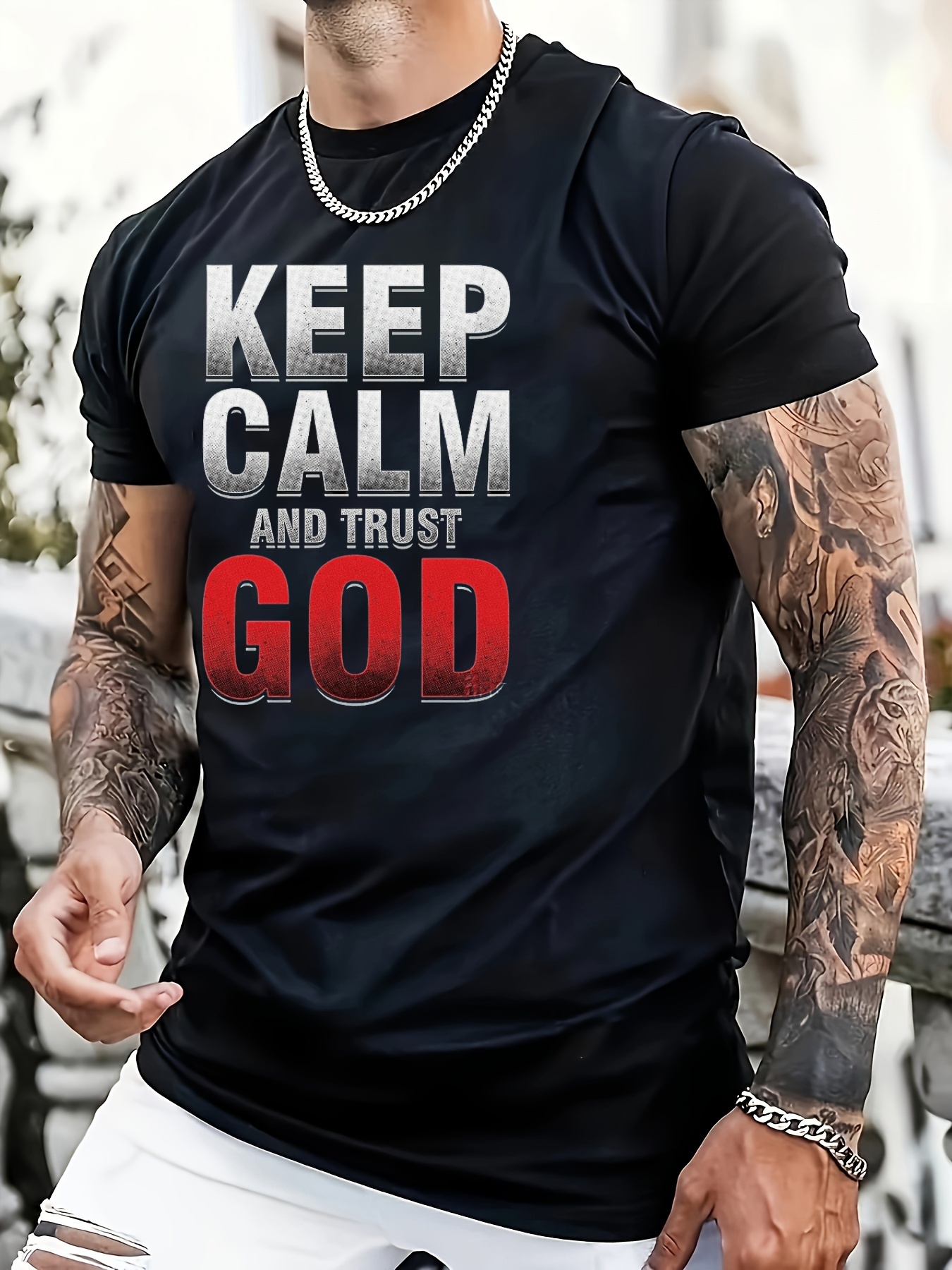 Keep Calm Trust God Print T Shirt Tees Men Casual Short - Temu New Zealand