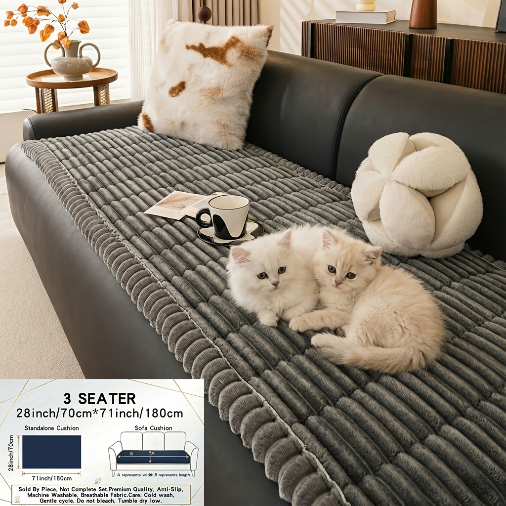 TEMU 1pc Bohemian Style Handmade Quilted Sofa Cushion Edges Thickened Plush Flannel Couch Protector Non-slip Pet-friendly Machine Washable Suitable