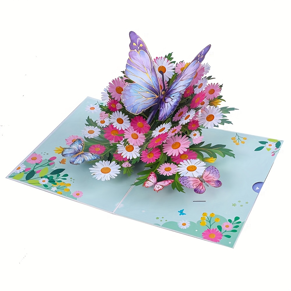 

1pc Carte de Vœux Pop-Up 3D Florale avec Papillon Coloré & Design de Marguerite - Parfaite pour les Anniversaires, l'Appréciation des Enseignants, Thanksgiving, les Anniversaires & des Mères